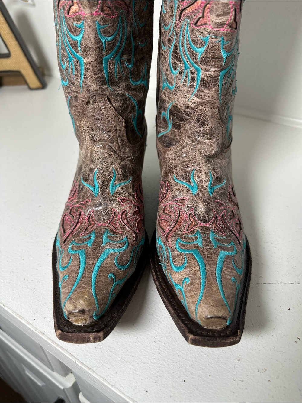 Redhawk Cowboy Boots Women's 7 Brown Turquoise Embroidered Western Boots - Picture 4 of 10
